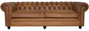 Canapea Chesterfield 3 locuri, din piele naturală, cognac, 240 x 97 x 75 cm