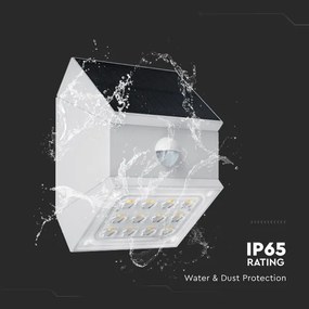 Lampă solară LED de perete cu senzor, 2,5W/3,7V, IP65, 1200 mAh, albă