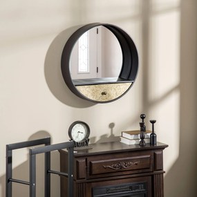 HOMCOM Oglindă Decorativă Rotundă cu Sertar, Cadru Metal și MDF, Ø61cm, Negru, pentru Living și Dormitor | Aosom Romania