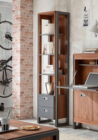 Bibliotecă ~Praga~ cu aspect industrial, modern, culoare maro-gri antracit, 50 cm lățime