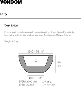 Ghiveci plante design decorativ modern exterior / interior SFERA 80x40cm