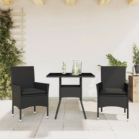 3278601 vidaXL Set mobilier de grădină cu perne 3 piese negru poliratan&sticlă