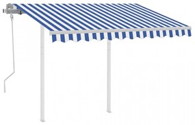 Copertină retractabilă manual cu stâlpi albastru/alb 3,5x2,5 m