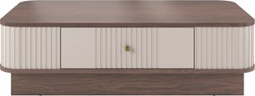 Măsuță de cafea Vesper 103x60 cm cu sertar pe plintă - cașmir / nuc / mâner auriu