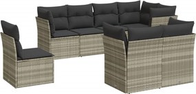 vidaXL Set mobilier de grădină cu perne, 8 piese gri deschis poliratan