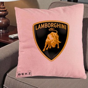 Perna Personalizata cu emblema Lamborghini, 40x40 cm, Roz, Husa Detasabila, Perna Inclusa, BEKZ®