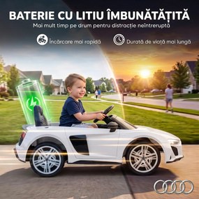 AIYAPLAY Mașină Electrică pentru Copii 12 V Audi R8 Spyder, 3+ Ani, 3-5 km/h, 2 Motoare și Telecomandă, Albă | Aosom Romania