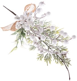 Ramură decorativă de Crăciun, cu bobițe albe, 8 x 35 x 6 cm