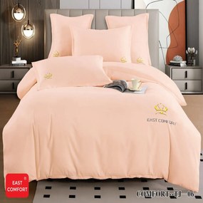 Lenjerie de pat, policoton, pat 2 persoane, 6 piese, roz piersica, TJ-06