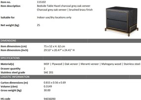 Noptiera design elegant LUX Hazel, gri carbune 115102 HZ