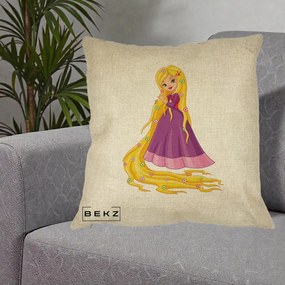 Perna Personalizata Rapunzel Par Lung Floral, 40x40 cm, Crem, Husa Detasabila, Perna Inclusa, BEKZ®