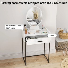 HOMCOM Set Masă de Toaletă cu Oglindă, Sertar și Scaun Căptușit, Alb | Aosom Romania