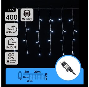 Aigostar - Ghirlandă luminoasă LED pentru exterior, Crăciun, 400 LED/6W/230V/8 funcții 20x0,4m IP44 alb rece