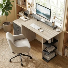 HOMCOM Masă pentru calculator cu spațiu de depozitare și rafturi, birou modern pentru birou și cameră de lucru, 140 cm, stejar | Aosom Romania