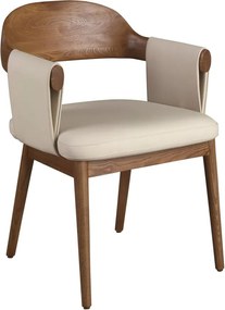 Scaun dining imitatie de piele crem si lemn Walnut