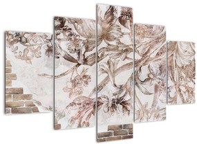 Tablou - Frescă florală pe un perete de cărămidă (150x105 cm)