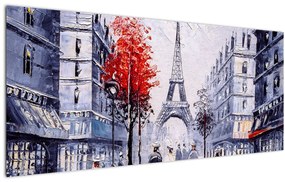 Tablou - Străzi din Paris, pictură în ulei (120x50 cm)