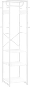 HOMCOM Cuier de Podea cu Bară și 3 Rafturi Deschise, 38.5x30x170 cm, Alb | Aosom Romania