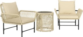 Outsunny Set mobilier de grădină din Polyrattan, mobilier outdoor pentru balcon pentru 2 persoane, 3 piese cu 2 scaune, măsuță laterală, perne | Aosom Romania