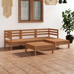 Set mobilier de gradina, 5 piese, maro miere, lemn masiv de pin maro miere, 1