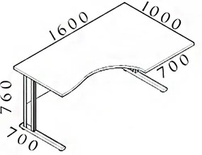 Masa ergonomica Visio 160 x 100 cm, dreapta, fag