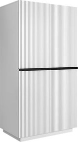 Dulap Nicole 100 cm cu față canelată și mânere metalice - alb mat / mânere negre