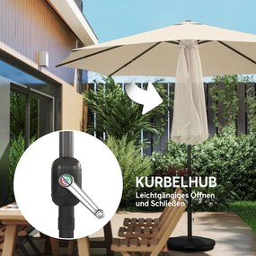 Outsunny Umbrelă de soare aprox. Ø300 cm înclinabilă umbrelă pentru balcon cu manivelă bază încrucișată sac de nisip, UPF 30+ retractabilă alb-crem | Aosom Romania