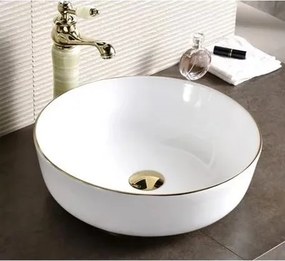 Lavoar pe blat Inter Ceramic Art rotund alb-auriu lucios 41.5 cm