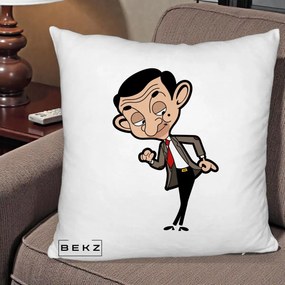 Perna Personalizata Mr. Bean Caricatura, 40x40 cm, Alb Pufos, Husa Detasabila, Perna Inclusa, BEKZ®