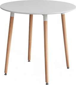 Masă dining, alb/fag, diametru 80 cm, ELCAN NEW TYP 2