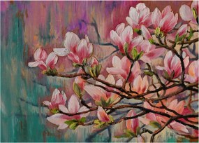 Tablou - Pictură în ulei, Sakura în floare (70x50 cm)