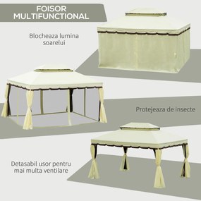 Outsunny Foișor de Grădină cu Plasă de Țânțari și Perdele, 390x290x270 cm, Crem | Aosom Romania