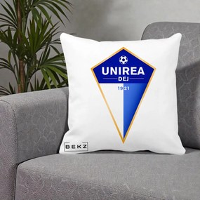 Perna Personalizata Unirea Dej 1921 Fotbal, 40x40 cm, Alba Mata, Husa Detasabila, Perna Inclusa, BEKZ®