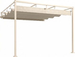 Outsunny Pergolă Gazebo 3x3 m cu Acoperiș Retractabil, Orificii de Drenaj, Pergolă de Grădină din Poliester și Oțel, pentru Patio, Terasă, Exterior, UV30+, Bej | Aosom Romania