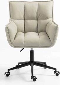 HR560K Scaun Ecru Piele Ecologica Premium Soft cu Bază Neagră