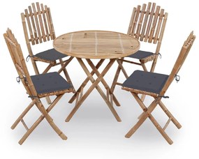 3063960 vidaXL Set mobilier de exterior pliabil, cu perne, 5 piese, bambus