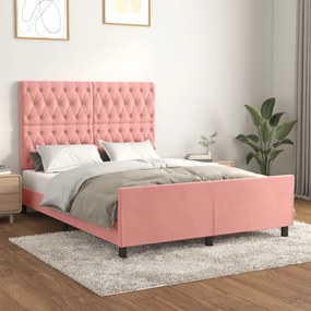 3125939 vidaXL Cadru de pat cu tăblie, roz, 140x190 cm, catifea