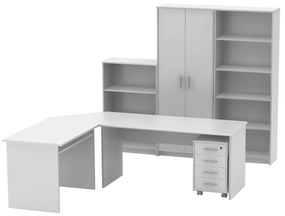 Set mobilier de birou complet , alb , dulapuri,  birou pe colt, rollbox, Bortis