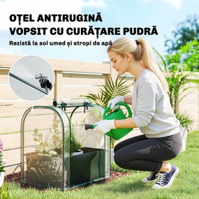 Outsunny Mini Seră de Grădină cu Sac de Plantare, Seră pentru Grădină cu Ușă Rulabilă, Structură din Oțel, Acoperire din Plastic, pentru Legume, Flori, Plante, Verde Închis | Aosom Romania