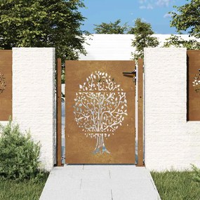 vidaXL Poartă pentru grădină, 105x155 cm, oțel corten, model copac