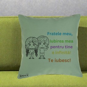 Cadou pentru Frate - Perna Personalizata Fratele Meu Te Iubesc Copii Anime Colorat, 40x40 cm, Verde, Husa Detasabila, Perna Inclusa, BEKZ®