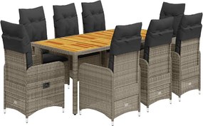 vidaXL Set bistro de grădină cu perne, 9 piese, gri, poliratan