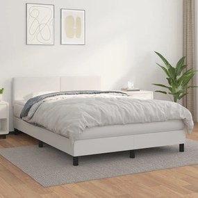 3141006 vidaXL Pat box spring cu saltea, alb, 140x200 cm, piele ecologică