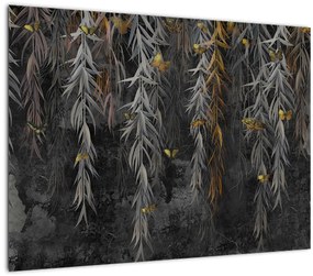 Tablou pe sticlă - Crenguțe de salcie, fundal negru (70x50 cm)