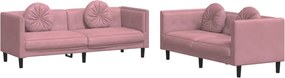 vidaXL Set canapea cu perne, 2 piese, roz, catifea