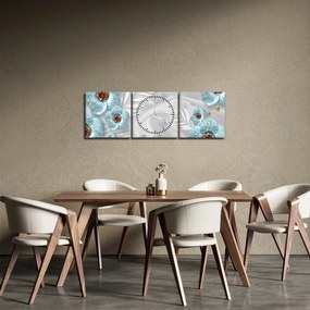 Tablou - 3D Flori albastre (cu ceas) (90x30 cm)