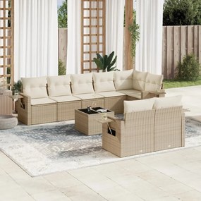 vidaXL Set canapele de grădină, 9 piese, cu perne, bej, poliratan