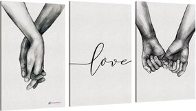 3 Tablouri Canvas "love tinut de mana alb negru" Canvas Sintetic Mat 30/40