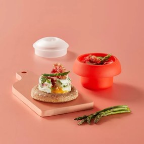 Vas pentru gatit oua la cuptorul cu microunde Lekue 1009050, 100 ml, 1 ou, silicon platinat, Rosu/Transparent