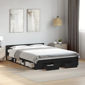 vidaXL Cadru de pat cu sertare, negru, 120x190 cm, lemn prelucrat